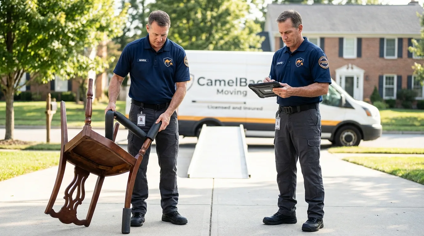 Movers inspecting furniture for damage prevention before loading in Spring Hill, TN